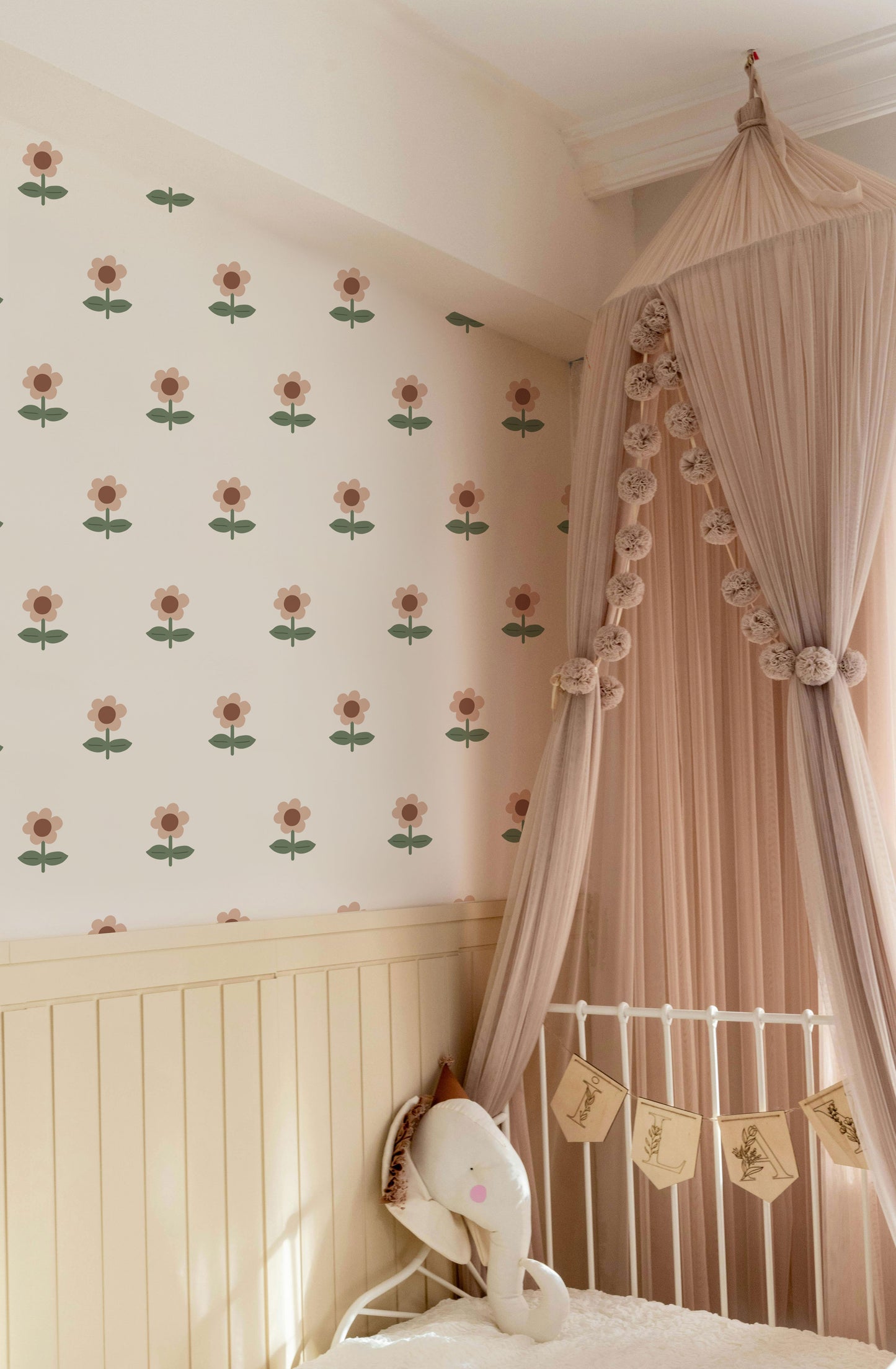 Dusty Pink and Brown Flower Wall Stickers