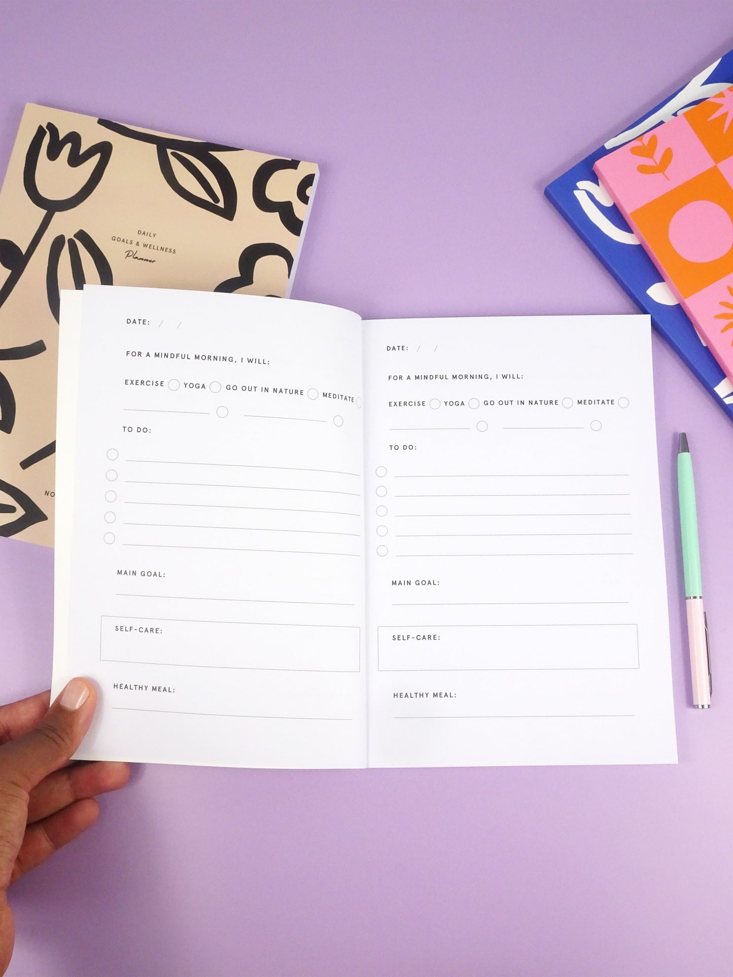 Daily Goals and Wellness Planner (Lilac Flowers)