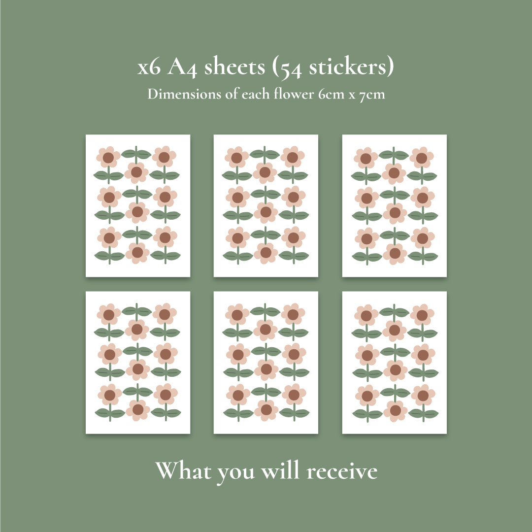 Dusty Pink and Brown Flower Wall Stickers