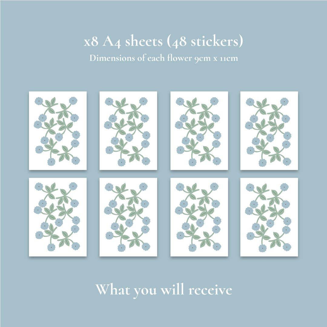 Powder Blue Flower Wall Stickers