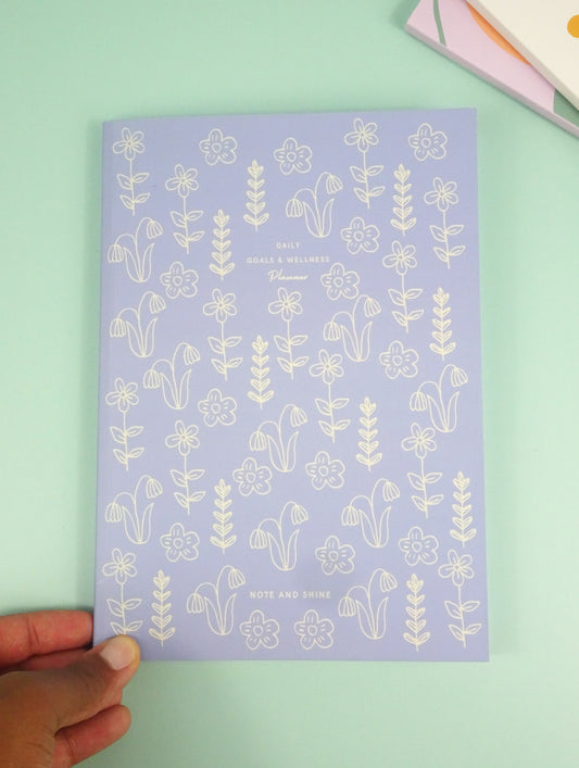 Daily Goals and Wellness Planner  Pastel Blue Ditsy Flowers)