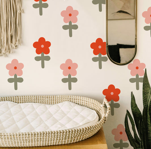 Pink and Red Flower Fabric Wall Stickers