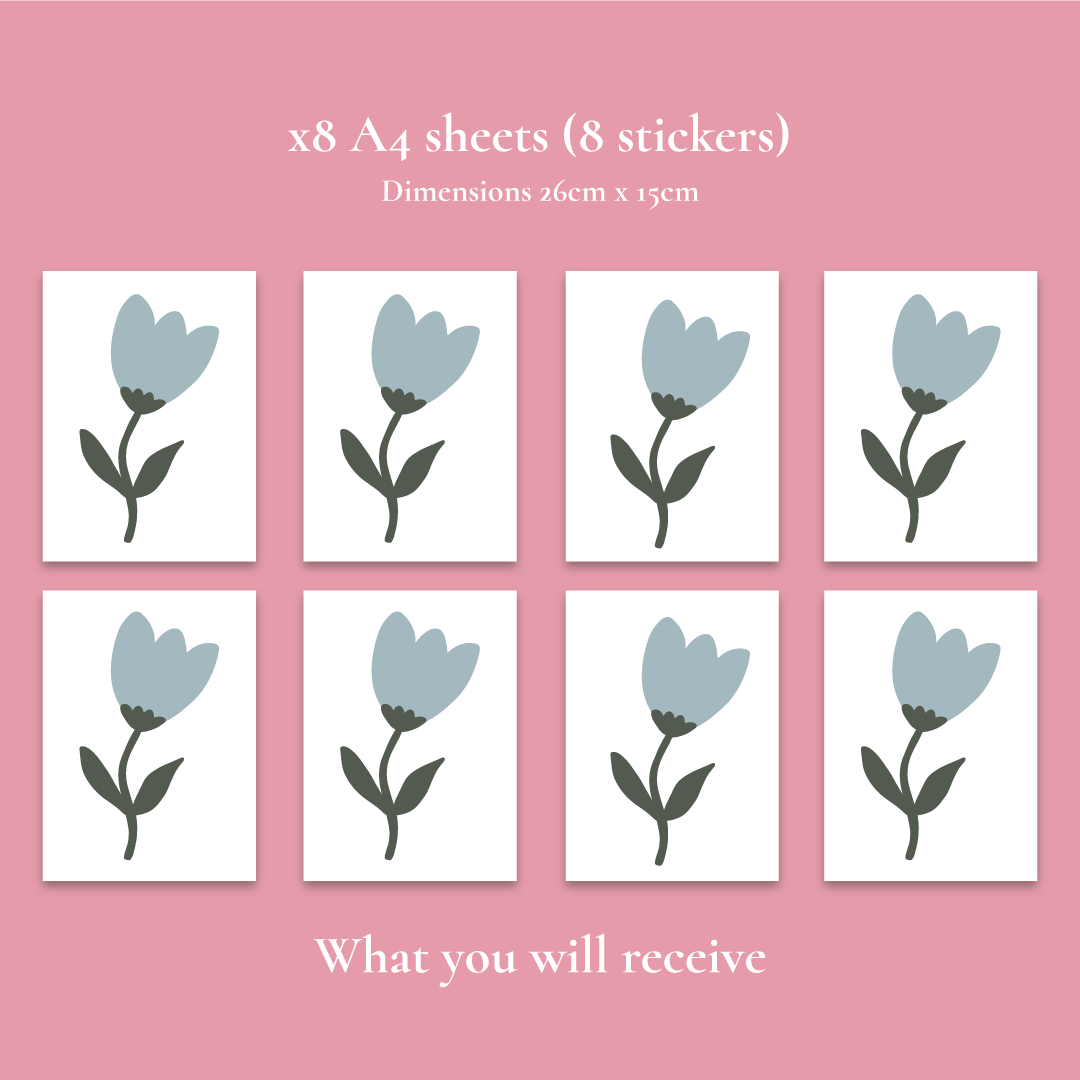 8 Large Blue Tulip Wall Stickers