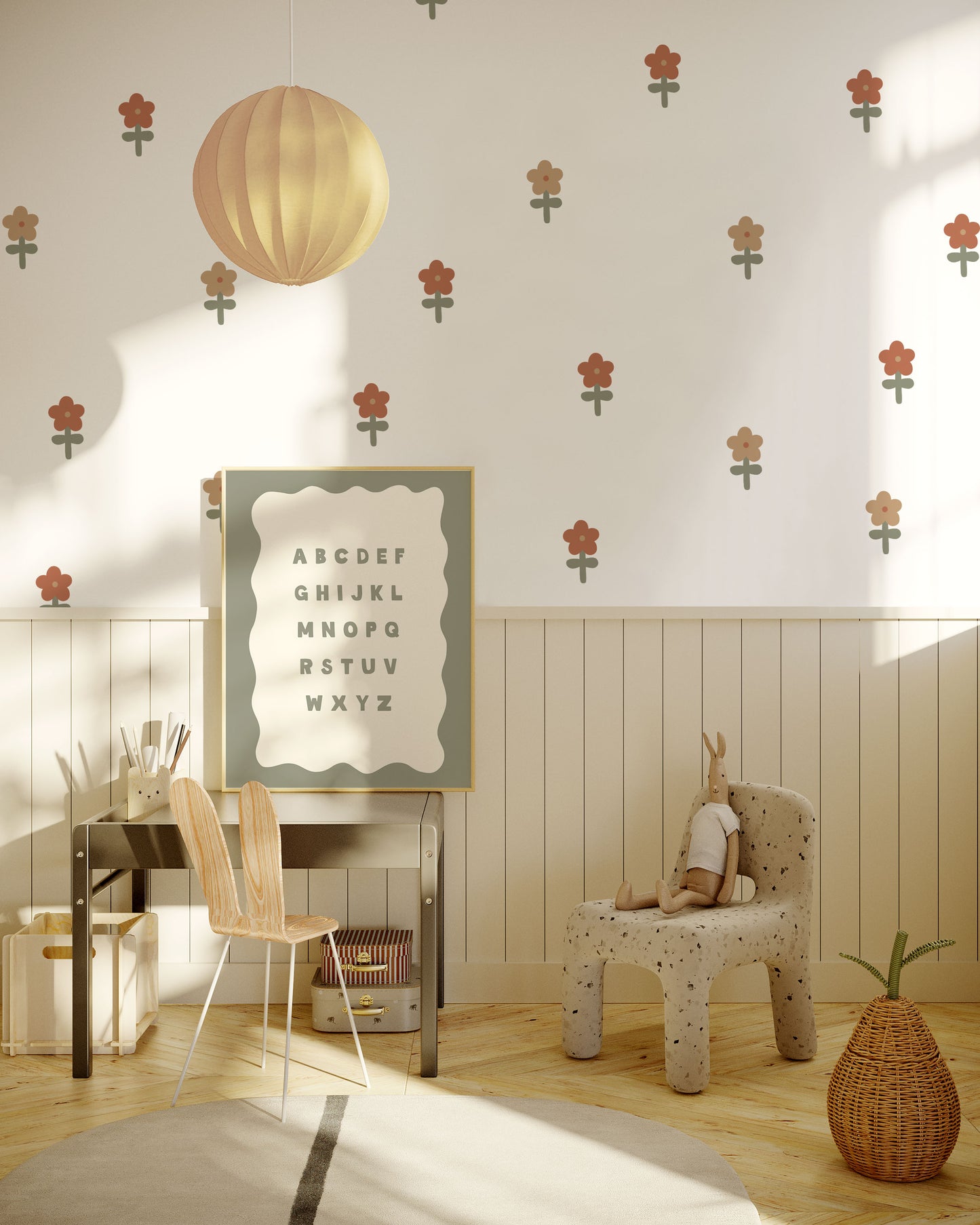 Neutral Beige and Brown Flower Fabric Wall Stickers