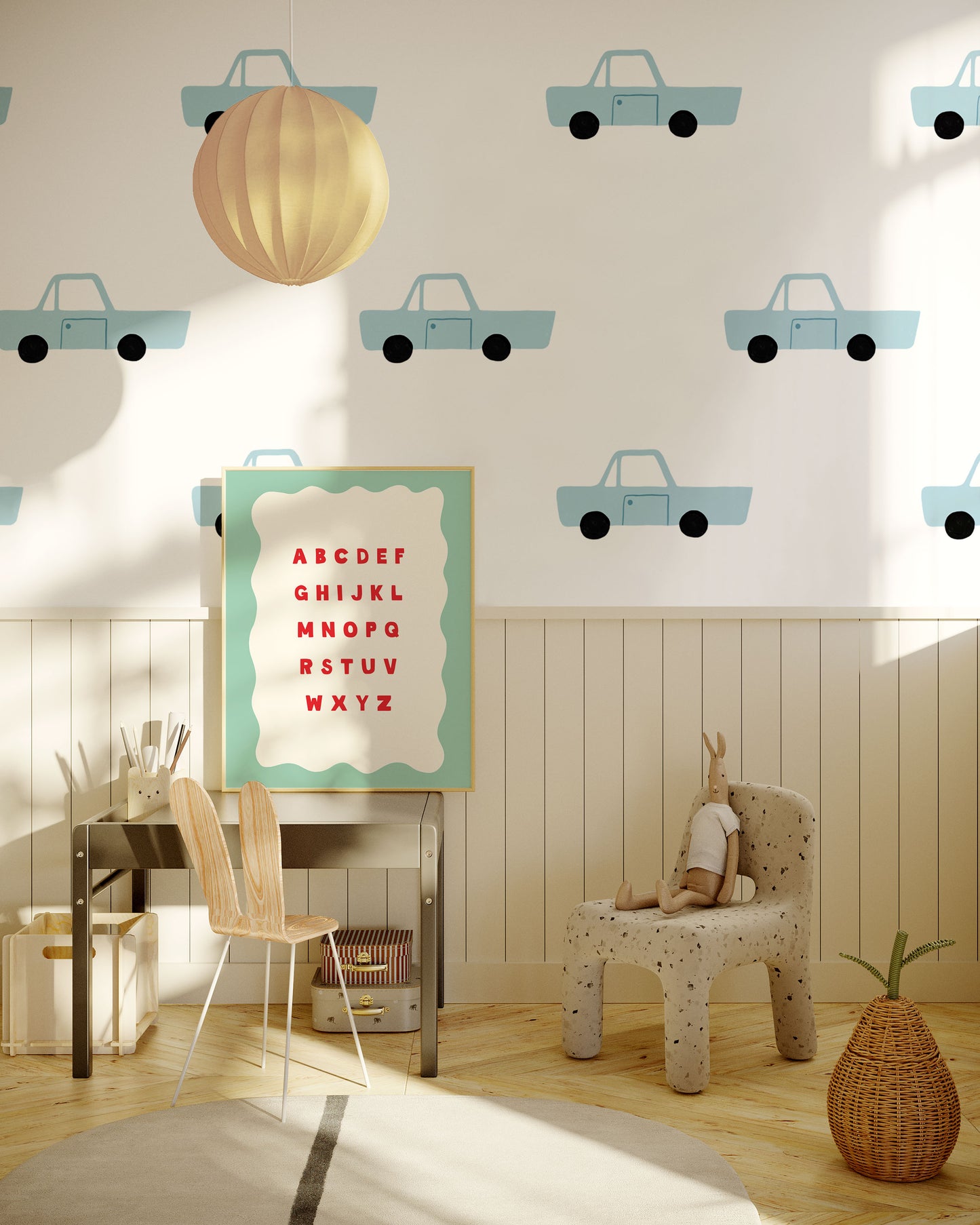 Blue Car Fabric Wall Stickers