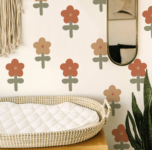 Neutral Beige and Brown Flower Fabric Wall Stickers